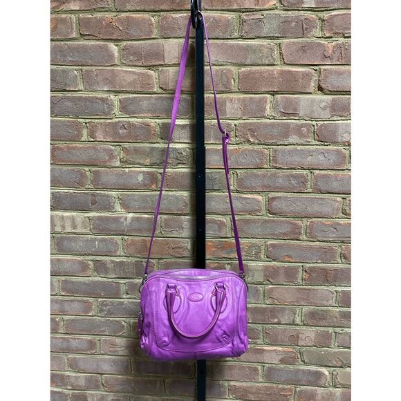 TOD’S Authentic Purple Double Zipper Leather Crossbody Shoulder Bag - Picture 5 of 11